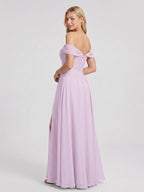 Lilac Chiffon A-Line Off-the-Shoulder Back Zip Floor-Length Bridesmaid Dress - Curvevia