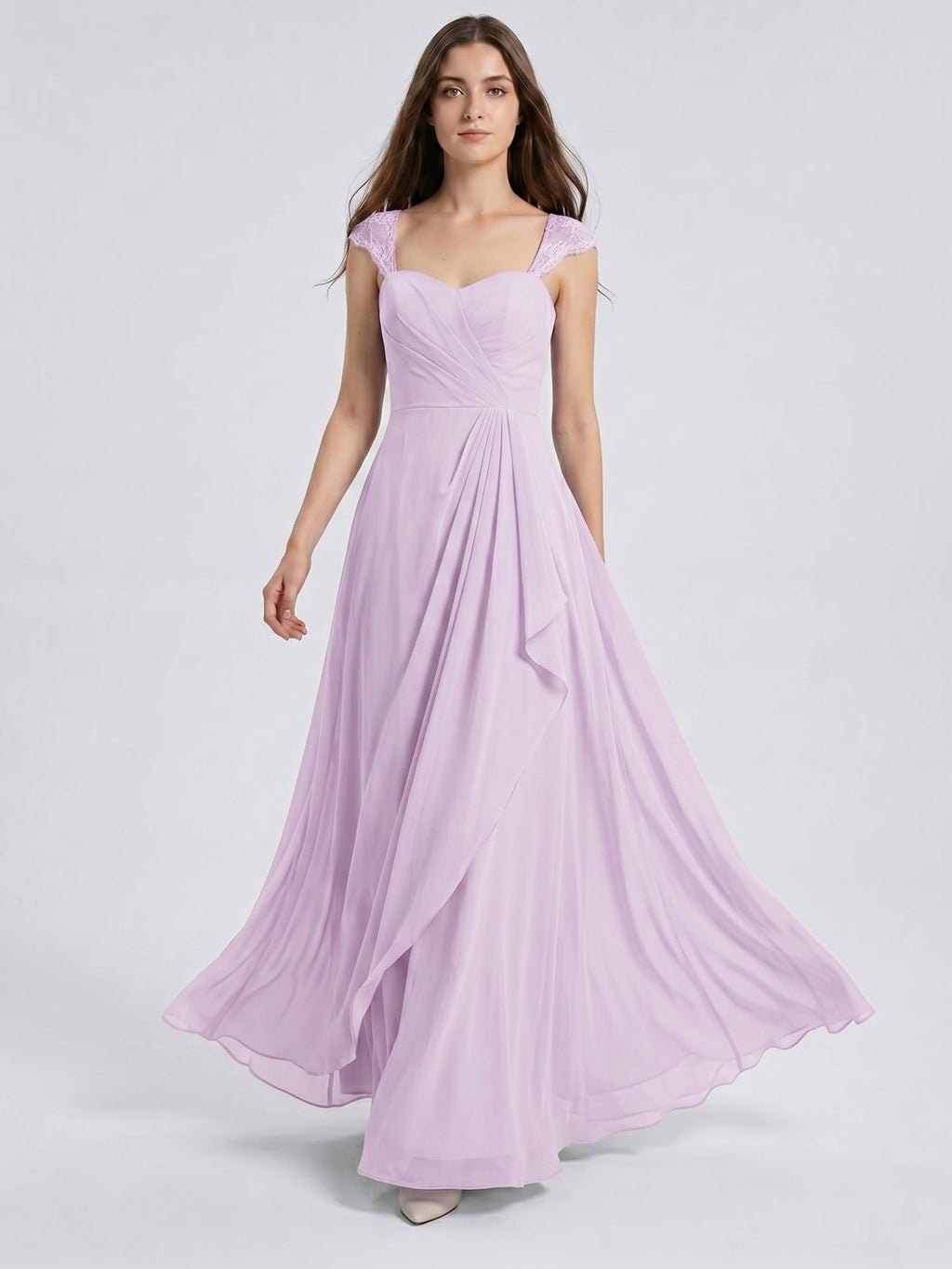 Lilac Chiffon A-Line Sweetheart Back Zip Floor-Length Bridesmaid Dress - Curvevia