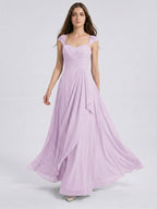 Lilac Chiffon A-Line Sweetheart Back Zip Floor-Length Bridesmaid Dress - Curvevia