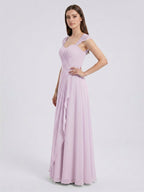 Lilac Chiffon A-Line Sweetheart Back Zip Floor-Length Bridesmaid Dress - Curvevia