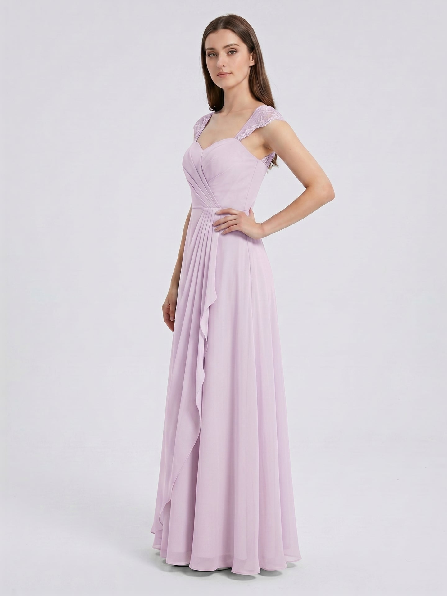 Lilac Chiffon A-Line Sweetheart Back Zip Floor-Length Bridesmaid Dress - Curvevia