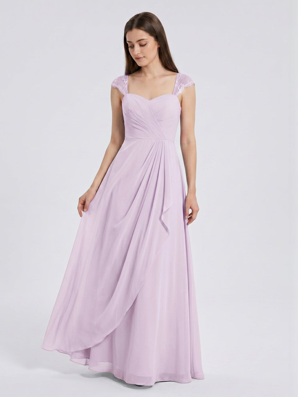 Lilac Chiffon A-Line Sweetheart Back Zip Floor-Length Bridesmaid Dress - Curvevia
