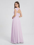Lilac Chiffon A-Line Sweetheart Back Zip Floor-Length Bridesmaid Dress - Curvevia