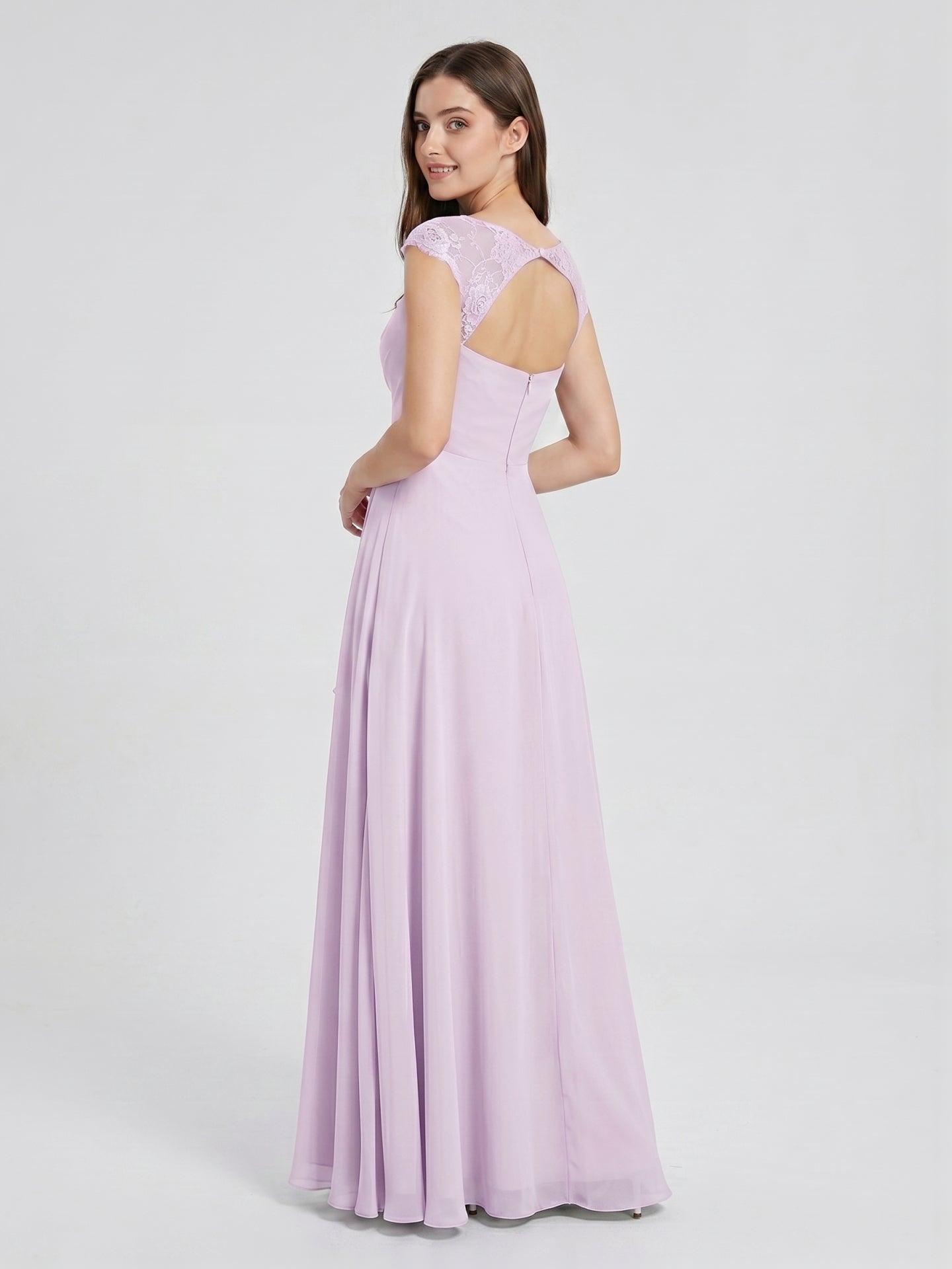 Lilac Chiffon A-Line Sweetheart Back Zip Floor-Length Bridesmaid Dress - Curvevia