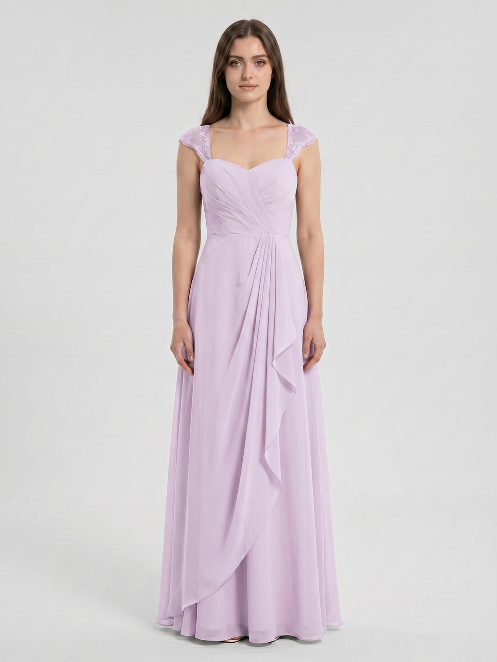Lilac Chiffon A-Line Sweetheart Back Zip Floor-Length Bridesmaid Dress - Curvevia