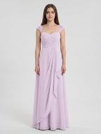 Lilac Chiffon A-Line Sweetheart Back Zip Floor-Length Bridesmaid Dress - Curvevia