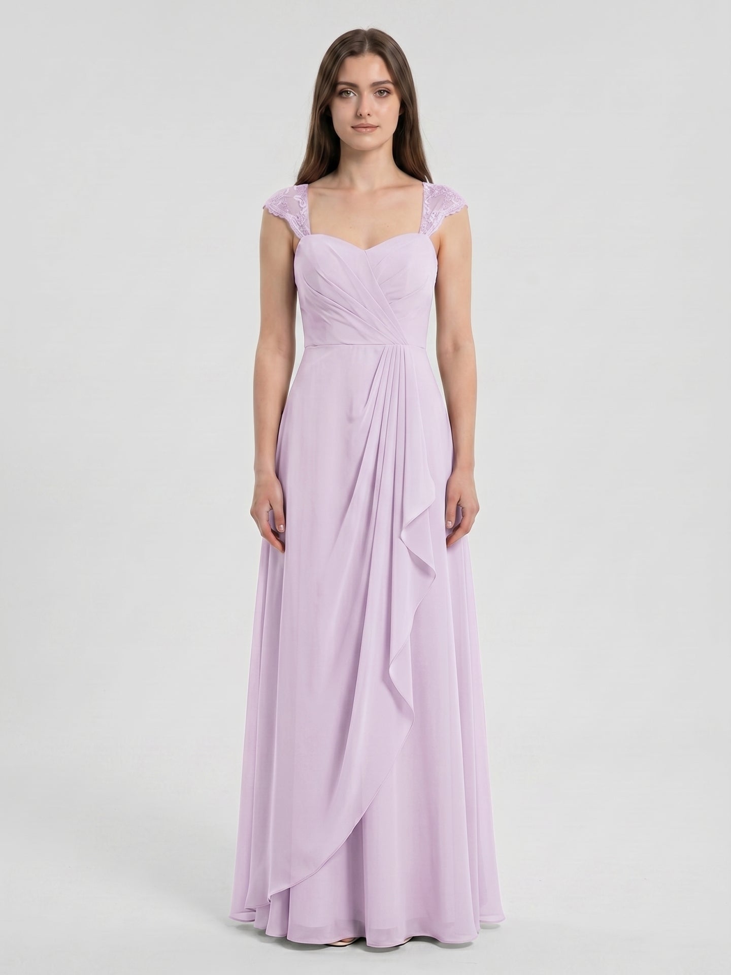 Lilac Chiffon A-Line Sweetheart Back Zip Floor-Length Bridesmaid Dress - Curvevia