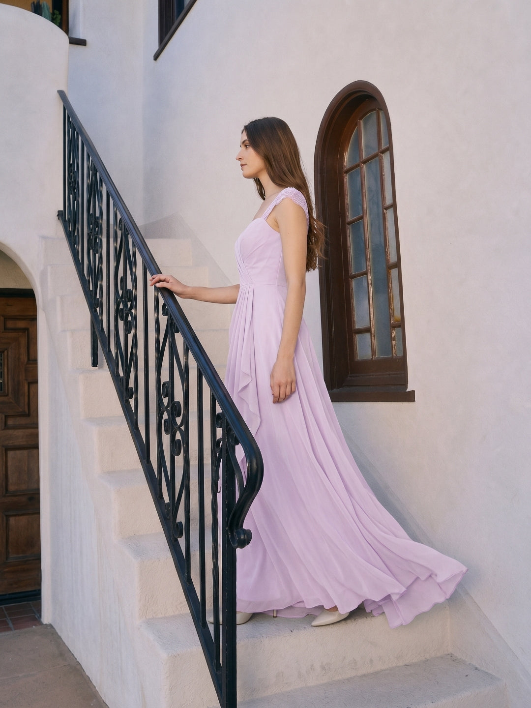 Lilac Chiffon A-Line Sweetheart Back Zip Floor-Length Bridesmaid Dress - Curvevia