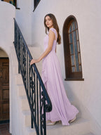 Lilac Chiffon A-Line Sweetheart Back Zip Floor-Length Bridesmaid Dress - Curvevia