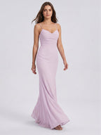 Lilac Chiffon Trumpet Sweetheart Back Zip Floor-Length Bridesmaid Dress - Curvevia