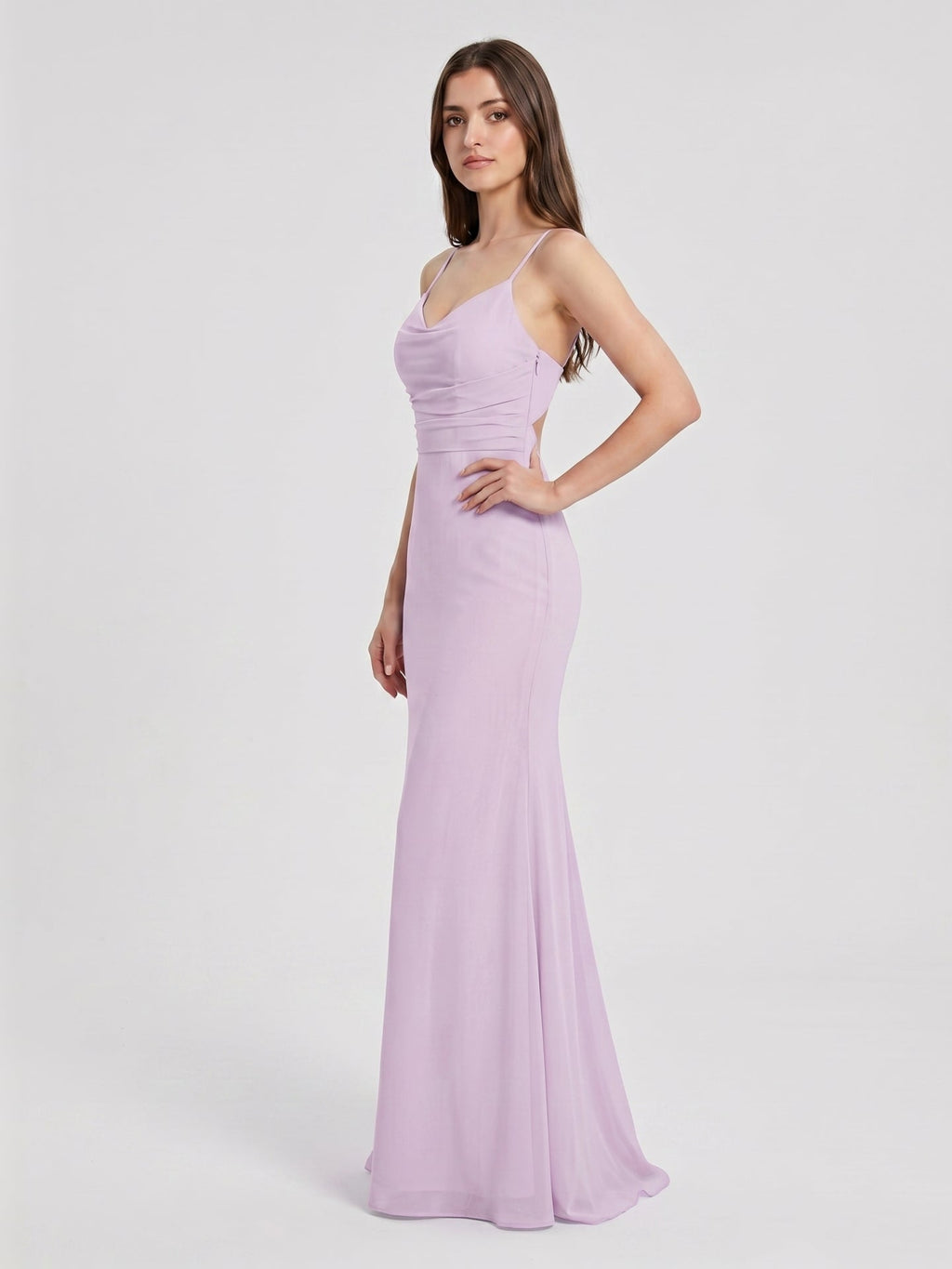 Lilac Chiffon Trumpet Sweetheart Back Zip Floor-Length Bridesmaid Dress - Curvevia