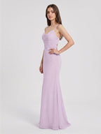 Lilac Chiffon Trumpet Sweetheart Back Zip Floor-Length Bridesmaid Dress - Curvevia