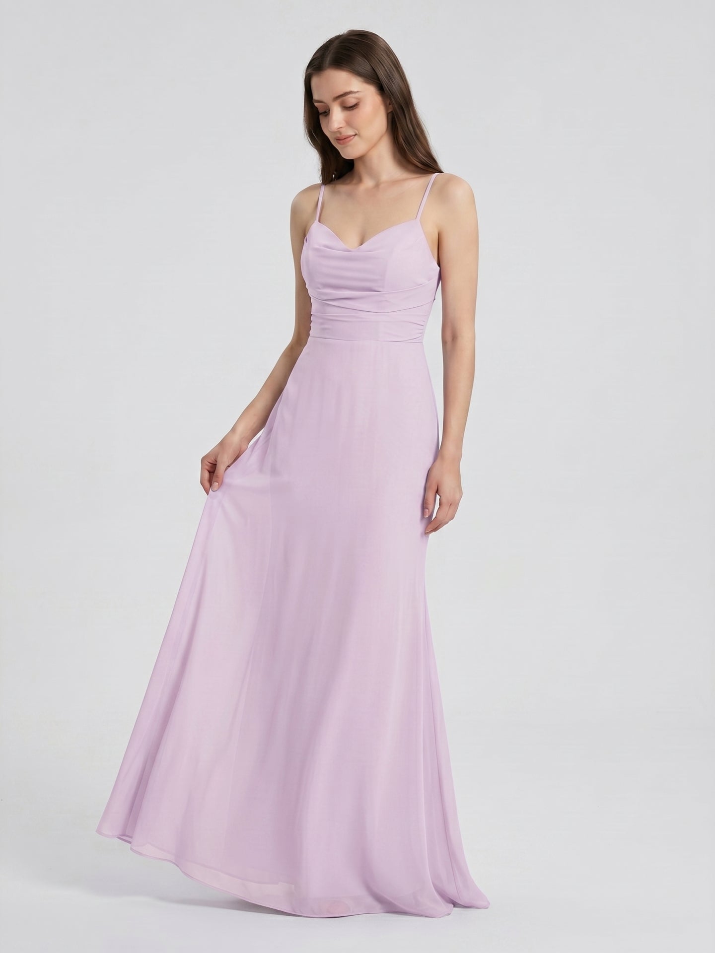 Lilac Chiffon Trumpet Sweetheart Back Zip Floor-Length Bridesmaid Dress - Curvevia