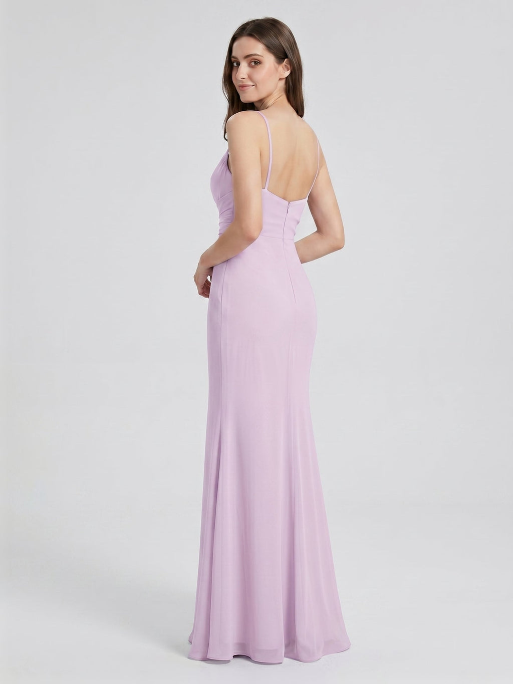 Lilac Chiffon Trumpet Sweetheart Back Zip Floor-Length Bridesmaid Dress - Curvevia