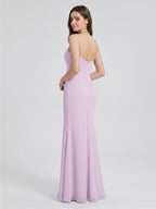 Lilac Chiffon Trumpet Sweetheart Back Zip Floor-Length Bridesmaid Dress - Curvevia