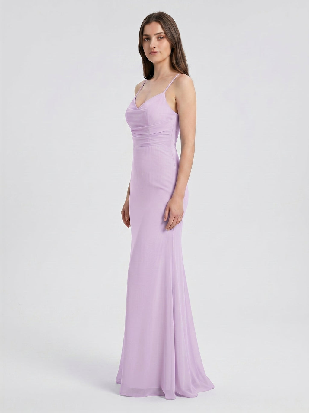 Lilac Chiffon Trumpet Sweetheart Back Zip Floor-Length Bridesmaid Dress - Curvevia