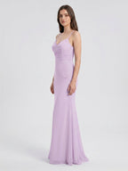 Lilac Chiffon Trumpet Sweetheart Back Zip Floor-Length Bridesmaid Dress - Curvevia