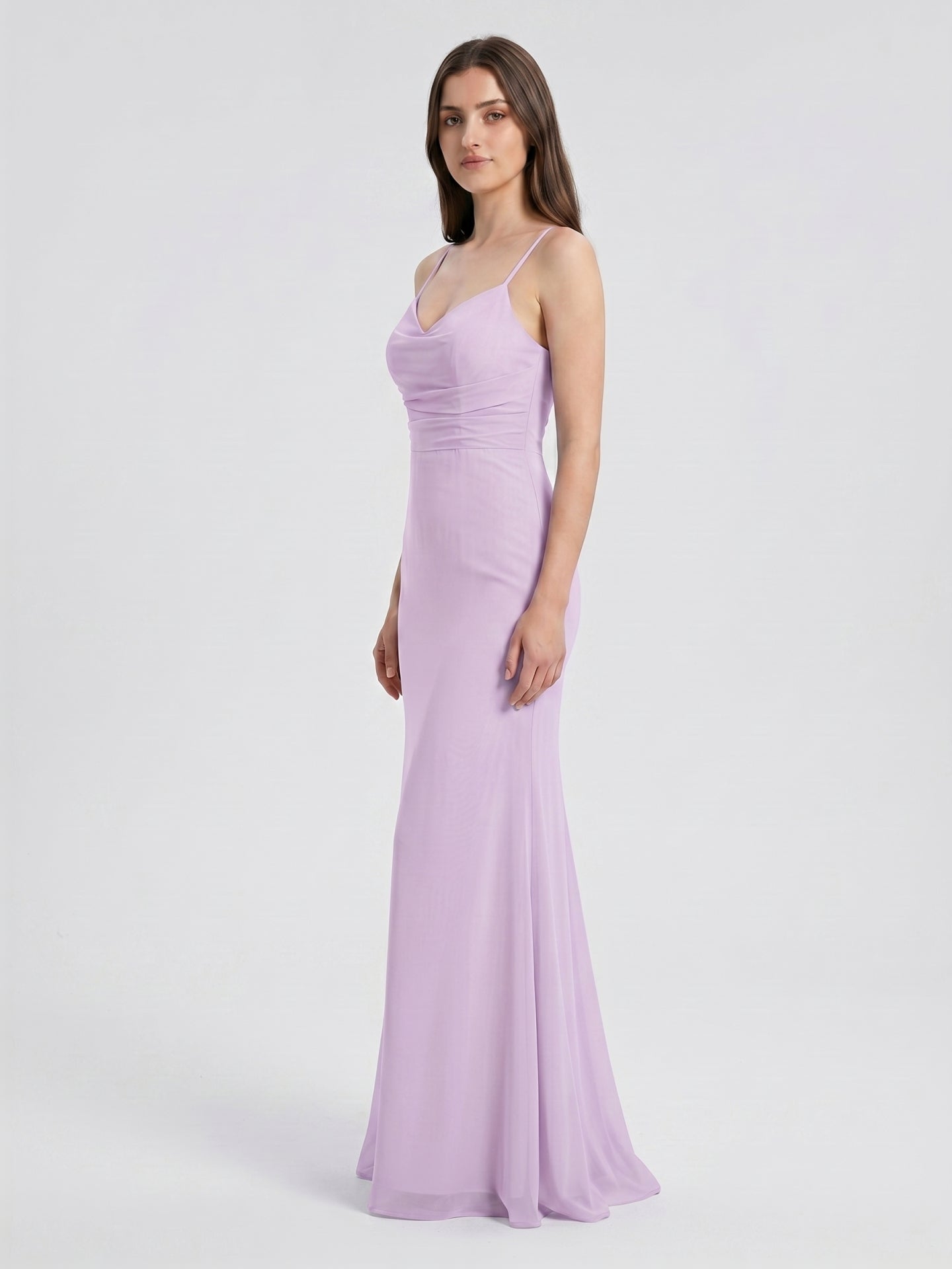 Lilac Chiffon Trumpet Sweetheart Back Zip Floor-Length Bridesmaid Dress - Curvevia