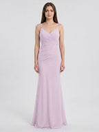 Lilac Chiffon Trumpet Sweetheart Back Zip Floor-Length Bridesmaid Dress - Curvevia