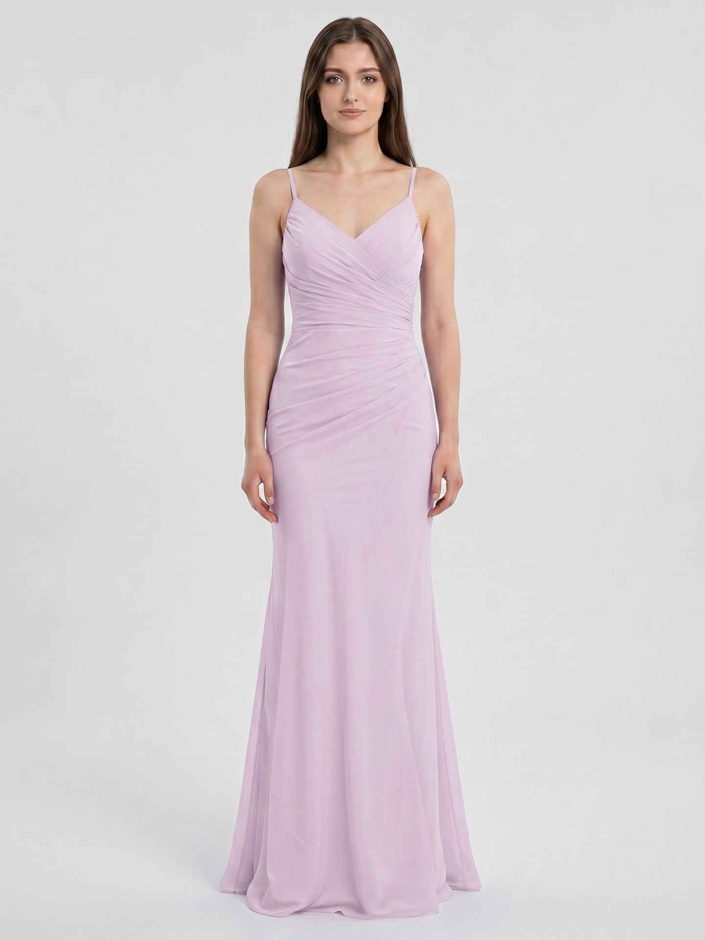 Lilac Chiffon Trumpet Sweetheart Back Zip Floor-Length Bridesmaid Dress - Curvevia