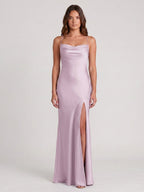 Lilac Matte Satin Trumpet Straight Neck Backless Ankle-Length Bridesmaid Dress - Curvevia