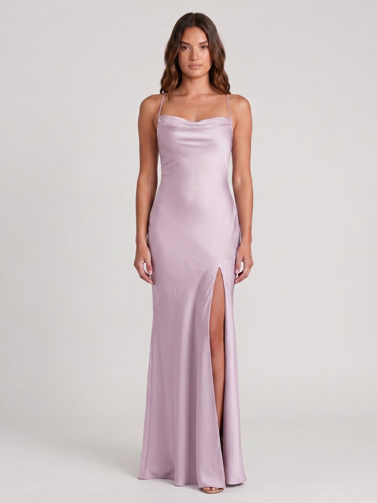 Lilac Matte Satin Trumpet Straight Neck Backless Ankle-Length Bridesmaid Dress - Curvevia
