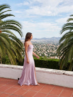 Lilac Matte Satin Trumpet Straight Neck Backless Ankle-Length Bridesmaid Dress - Curvevia
