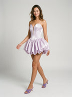 Lilac Satin A-Line Sweetheart Backless Short Homecoming Dress with Pleating - Curvevia