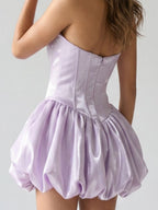 Lilac Satin A-Line Sweetheart Backless Short Homecoming Dress with Pleating - Curvevia