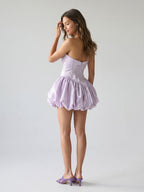 Lilac Satin A-Line Sweetheart Backless Short Homecoming Dress with Pleating - Curvevia