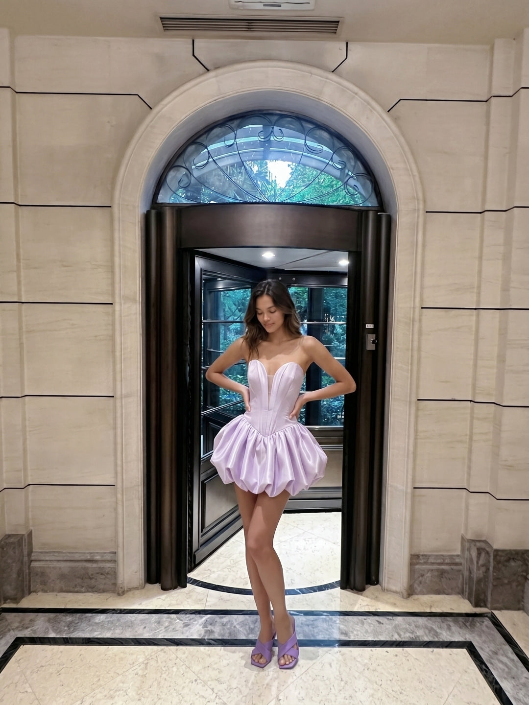 Lilac Satin A-Line Sweetheart Backless Short Homecoming Dress with Pleating - Curvevia