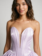 Lilac Satin A-Line Sweetheart Backless Short Homecoming Dress with Pleating - Curvevia