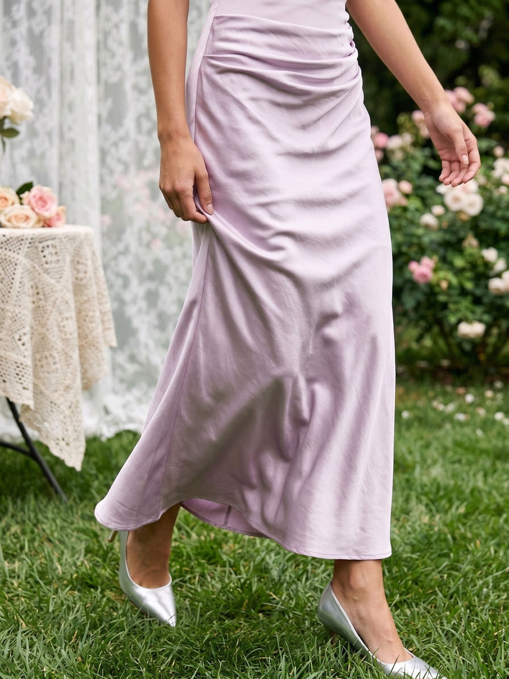 Lilac Satin Sheath One Shoulder Side Zip Ankle-Length Evening Dress - Curvevia