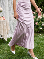 Lilac Satin Sheath One Shoulder Side Zip Ankle-Length Evening Dress - Curvevia