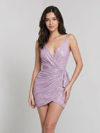 Lilac Sequin Sheath V-Neck Backless Short Homecoming Dress with Sequins - Curvevia