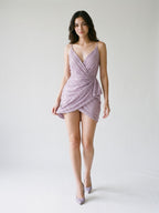 Lilac Sequin Sheath V-Neck Backless Short Homecoming Dress with Sequins - Curvevia