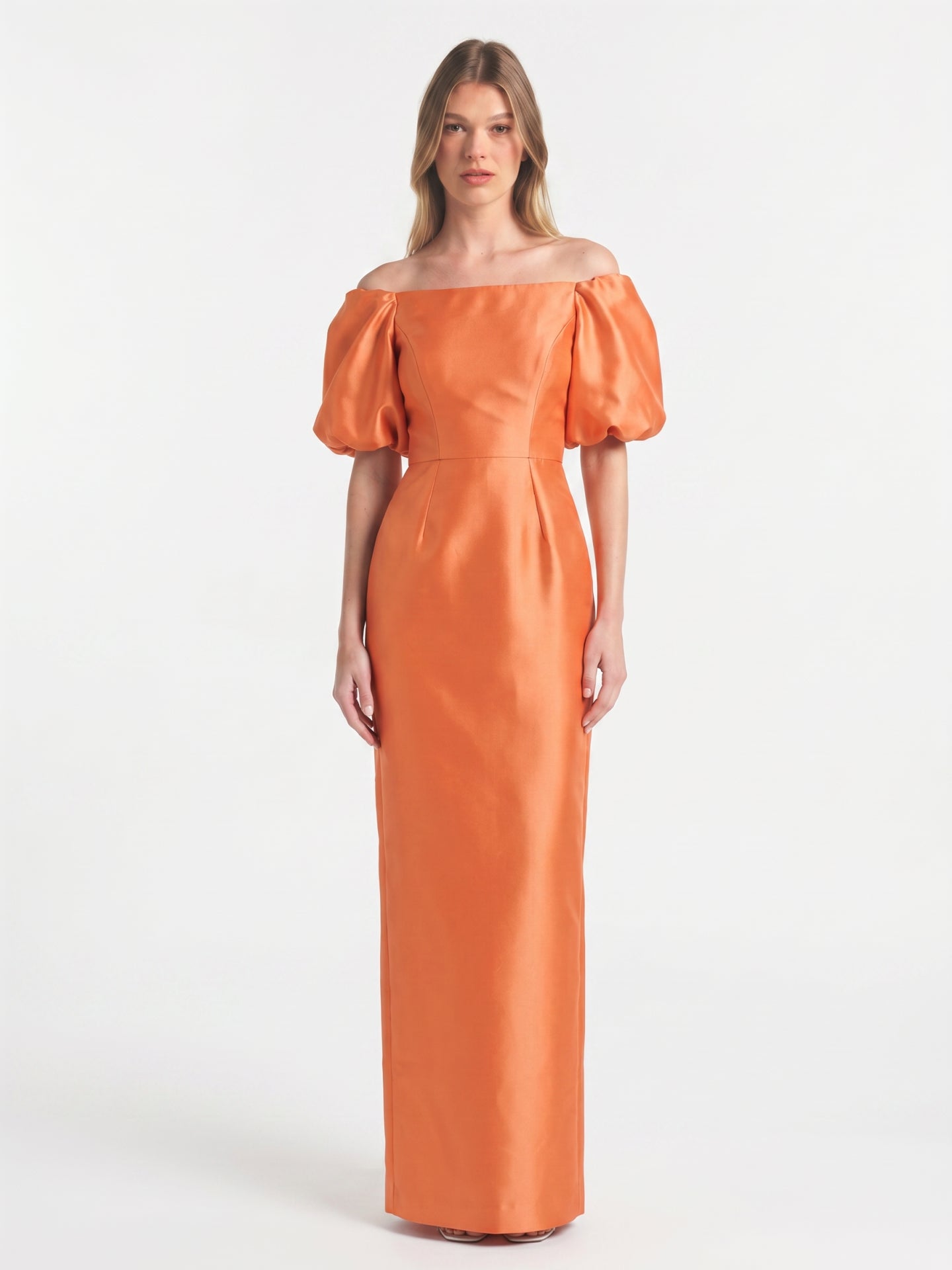 Luminous Orange Satin Sheath Straight Neck Backless Floor-Length Bridesmaid Dress with Pockets - Curvevia