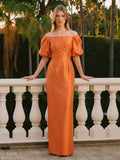Luminous Orange Satin Sheath Straight Neck Backless Floor-Length Bridesmaid Dress with Pockets - Curvevia