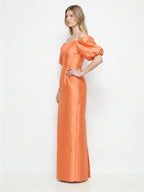 Luminous Orange Satin Sheath Straight Neck Backless Floor-Length Bridesmaid Dress with Pockets - Curvevia