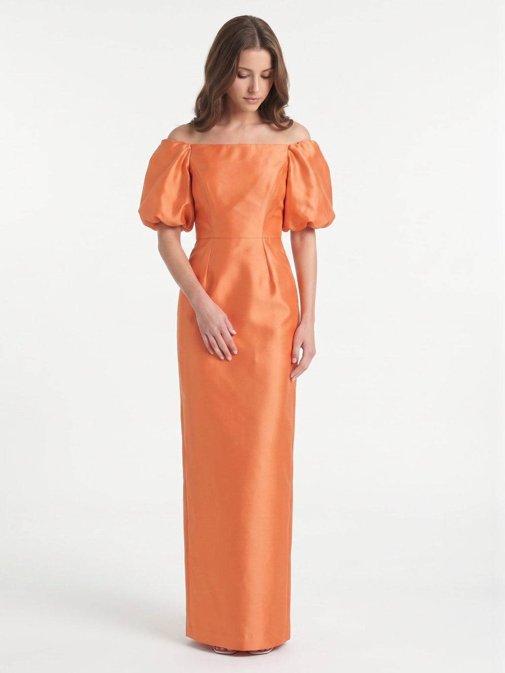 Luminous Orange Satin Sheath Straight Neck Backless Floor-Length Bridesmaid Dress with Pockets - Curvevia
