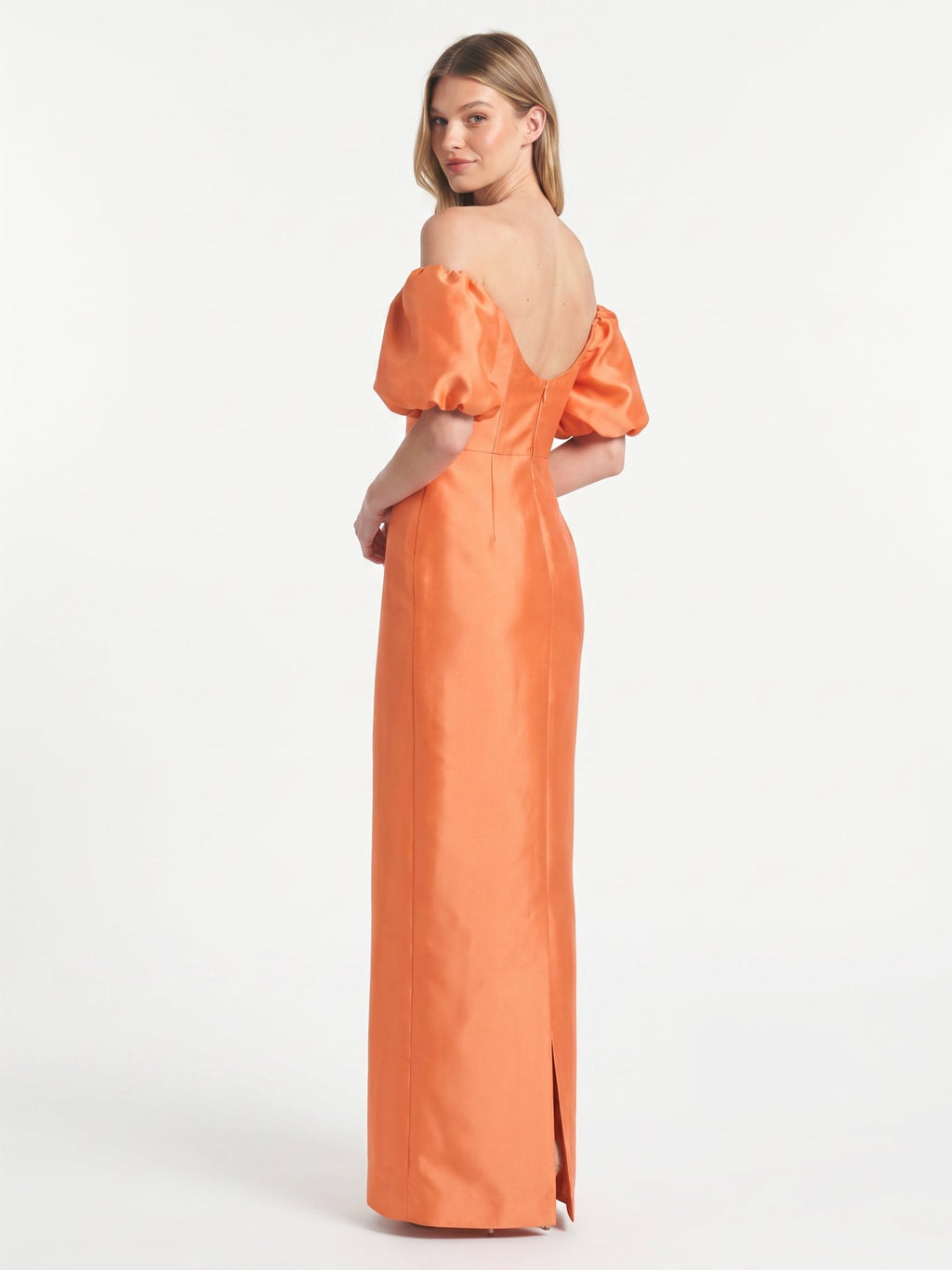Luminous Orange Satin Sheath Straight Neck Backless Floor-Length Bridesmaid Dress with Pockets - Curvevia