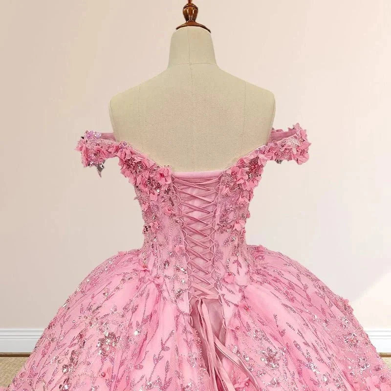 A Line Appliques Off the Shoulder Sweet Quinceanera Dresses with Beading - Curvevia