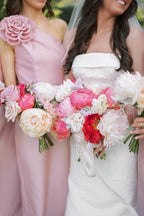 Pink One Shoulder Sheath Flower Sleeveless Satin Long Bridesmaid Dress - Curvevia