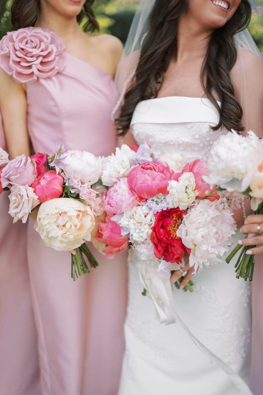 Pink One Shoulder Sheath Flower Sleeveless Satin Long Bridesmaid Dress - Curvevia