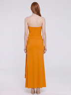 Marigold Stretch knit Trumpet Sweetheart Backless Ankle Bridesmaid Dress with Pleats - Curvevia