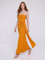 Marigold Stretch knit Trumpet Sweetheart Backless Ankle Bridesmaid Dress with Pleats - Curvevia