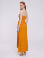 Marigold Stretch knit Trumpet Sweetheart Backless Ankle Bridesmaid Dress with Pleats - Curvevia