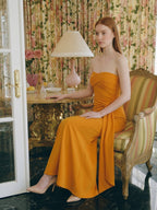 Marigold Stretch knit Trumpet Sweetheart Backless Ankle Bridesmaid Dress with Pleats - Curvevia