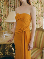 Marigold Stretch knit Trumpet Sweetheart Backless Ankle Bridesmaid Dress with Pleats - Curvevia