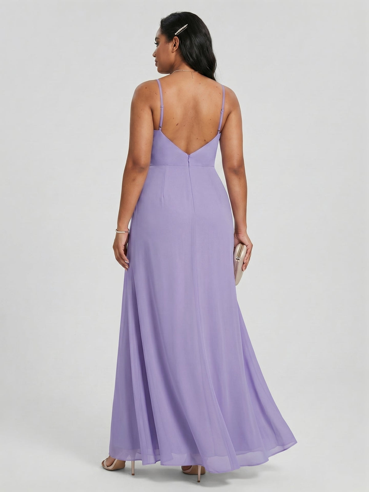 Simple Mauve Chiffon A-Line Sweetheart Backless with Ruffle Accents Ankle-Length Bridesmaid Dress - Curvevia